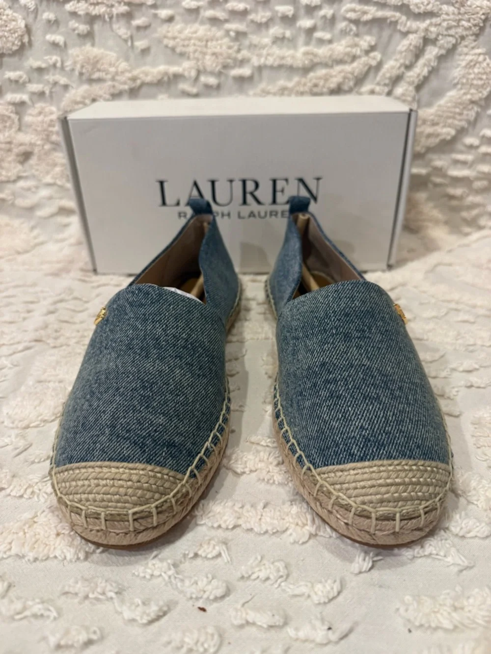 Lauren Ralph Lauren Denim-Style Espadrille Flats in Blue and Tan #623